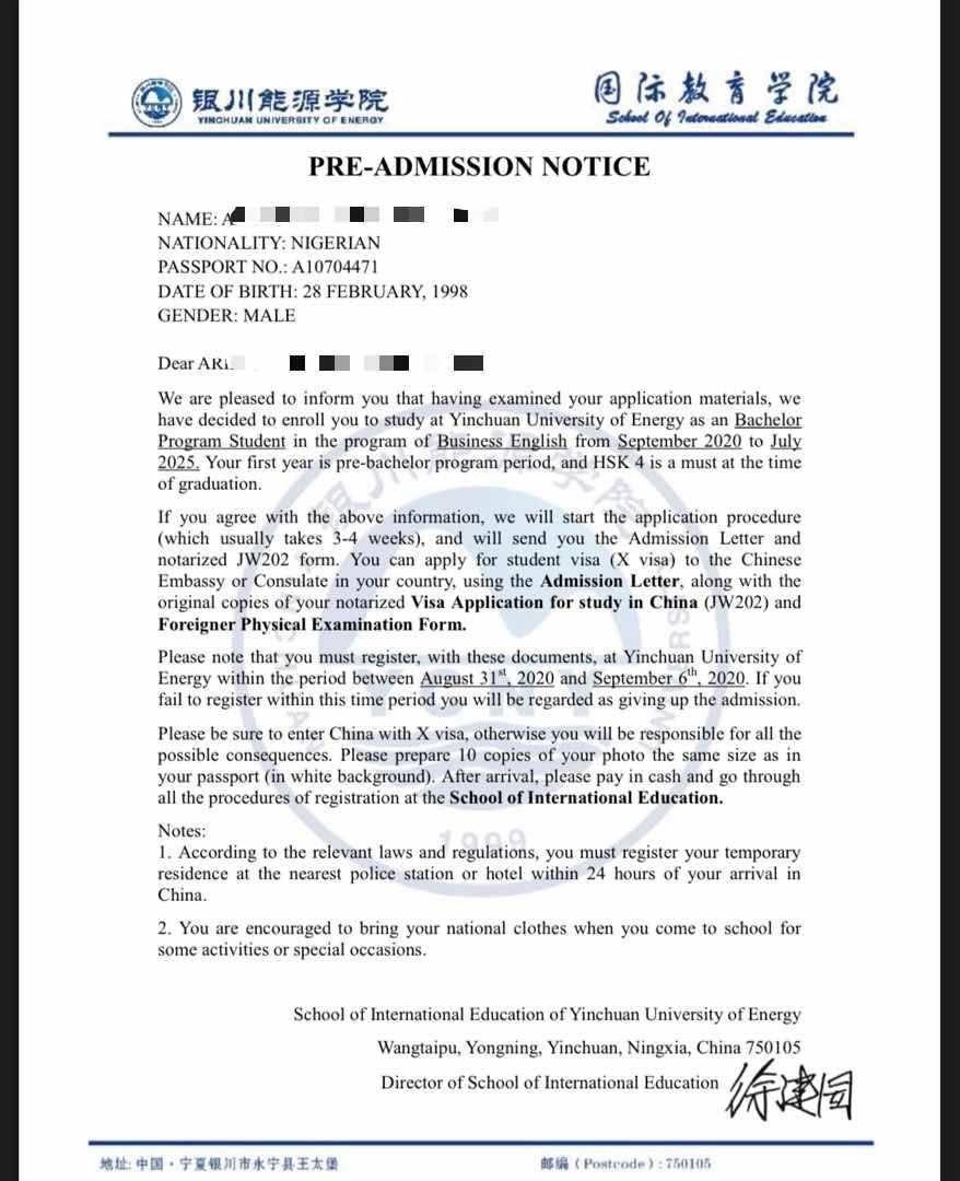 Pre-Admission Notice