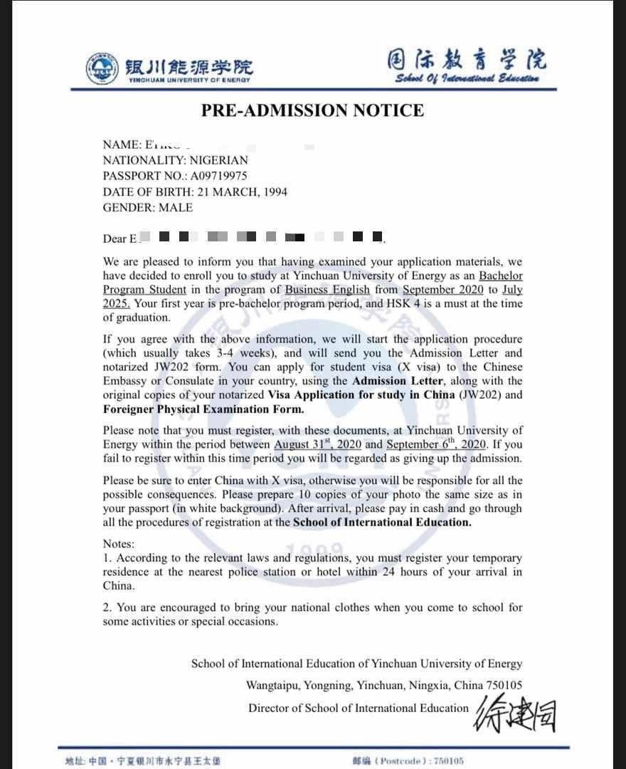 Pre-Admission Notice