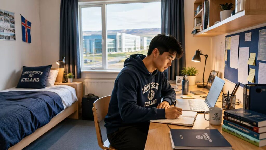 International student living in a university residence supported by a scholarship program.