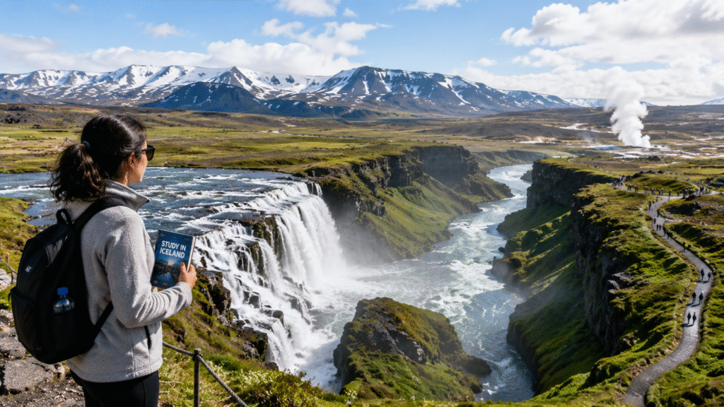 International student exploring Iceland’s natural landscape while studying abroad.