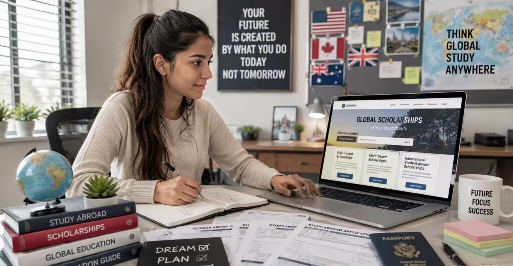 Motivated international applicant organizing documents and applications for study abroad opportunities.