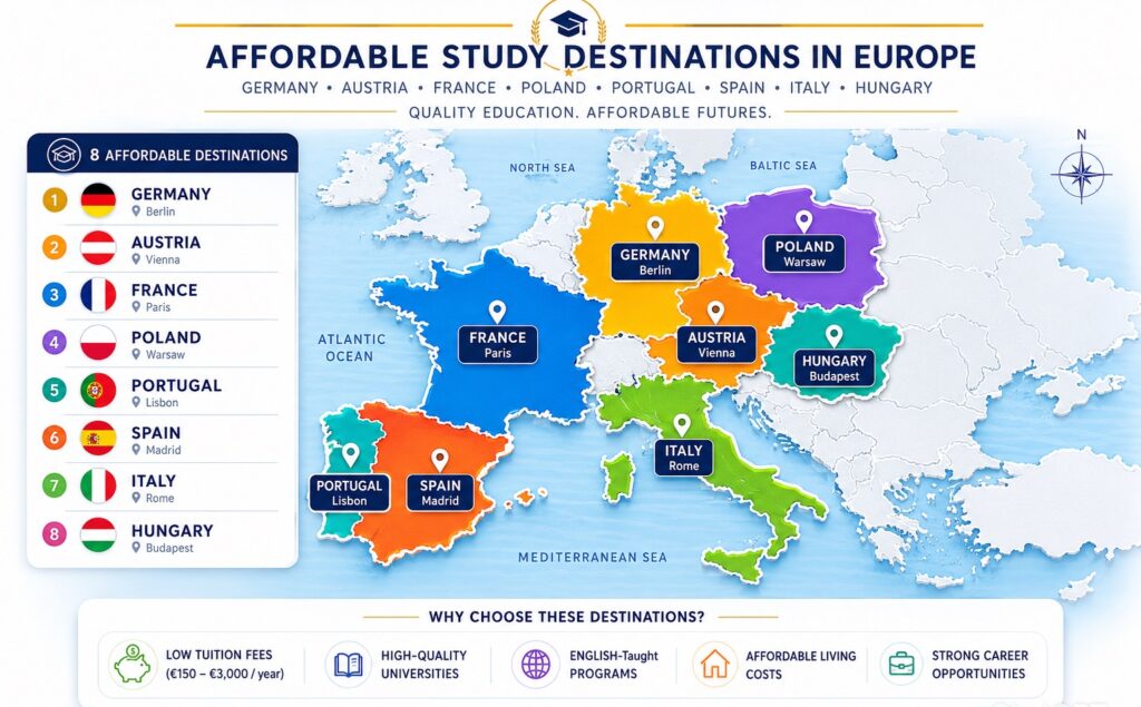 Affordable study destinations in Europe