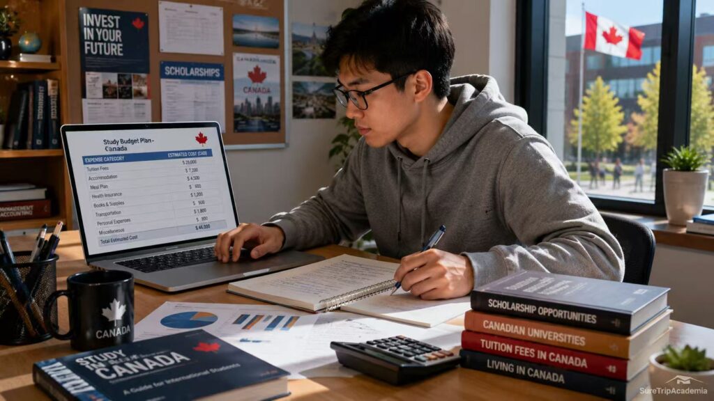 Student calculating cost of studying in Canada