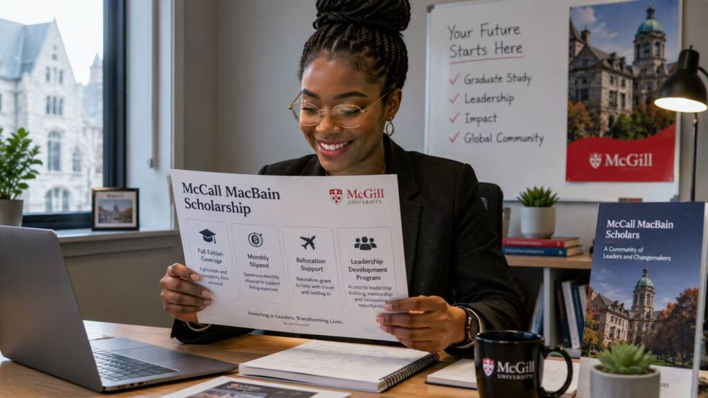 Scholarship recipient reviewing tuition and living expense benefits.
