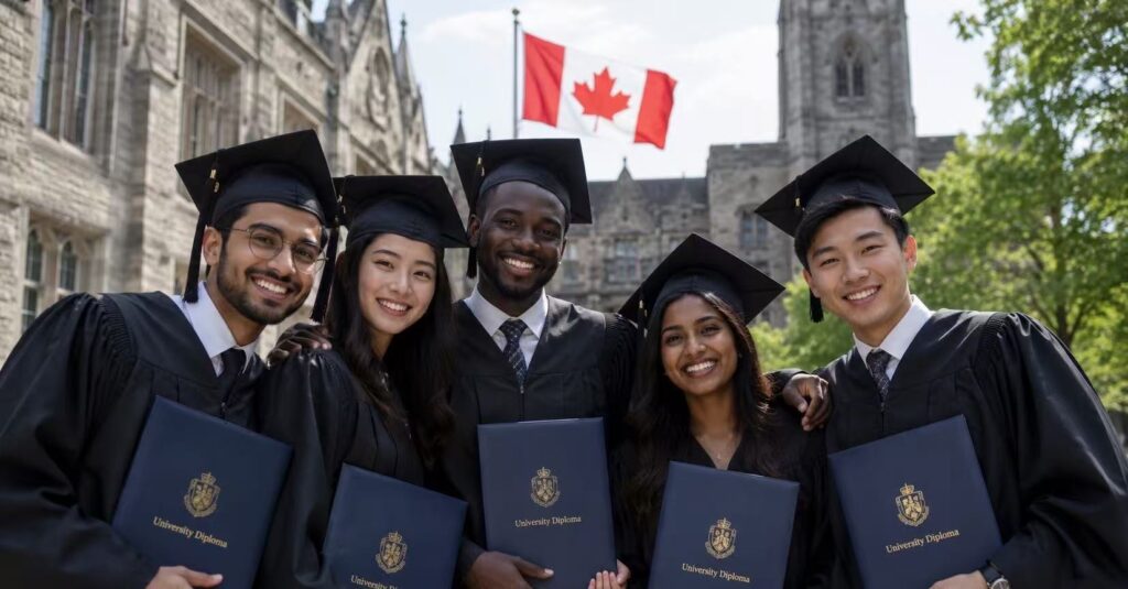 International students graduating from a Canadian university.