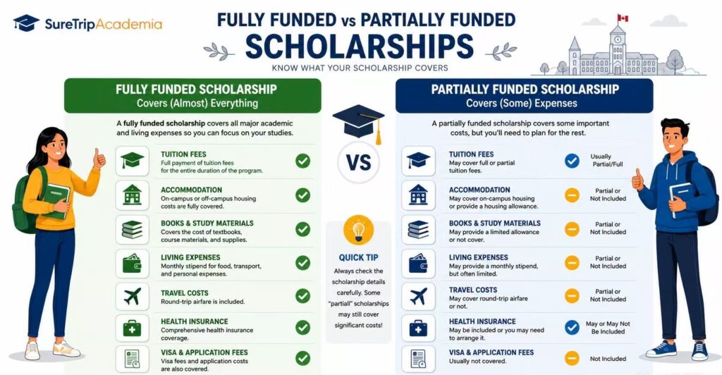 Fully funded and partially funded scholarship comparison