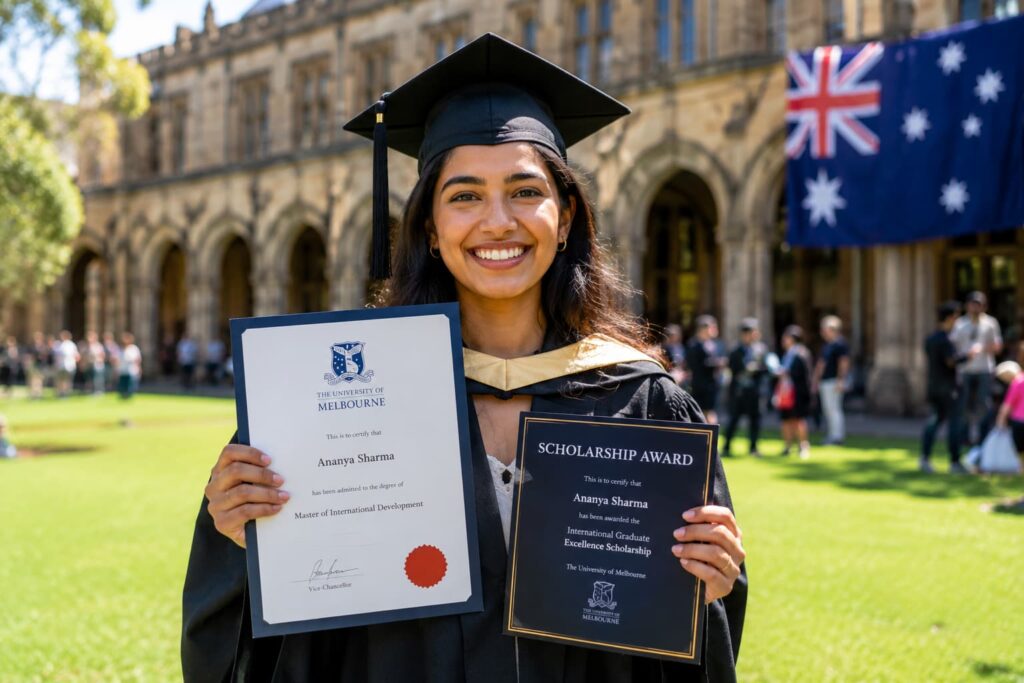 International scholarship recipient graduating from an Australian university.
